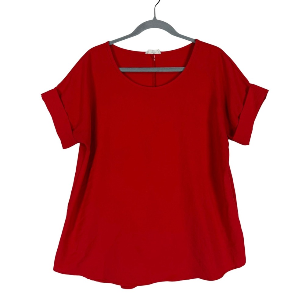 Entro Blouse Womens XL Red Scoop Neck Short Dolman Sleeve Tunic Rayon Top